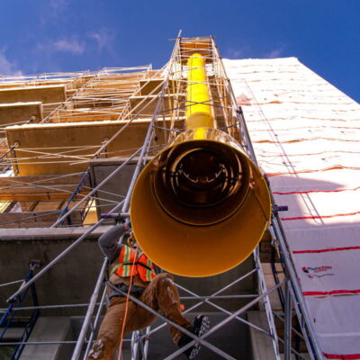 Looking up the discharge of a yellow Superchute.